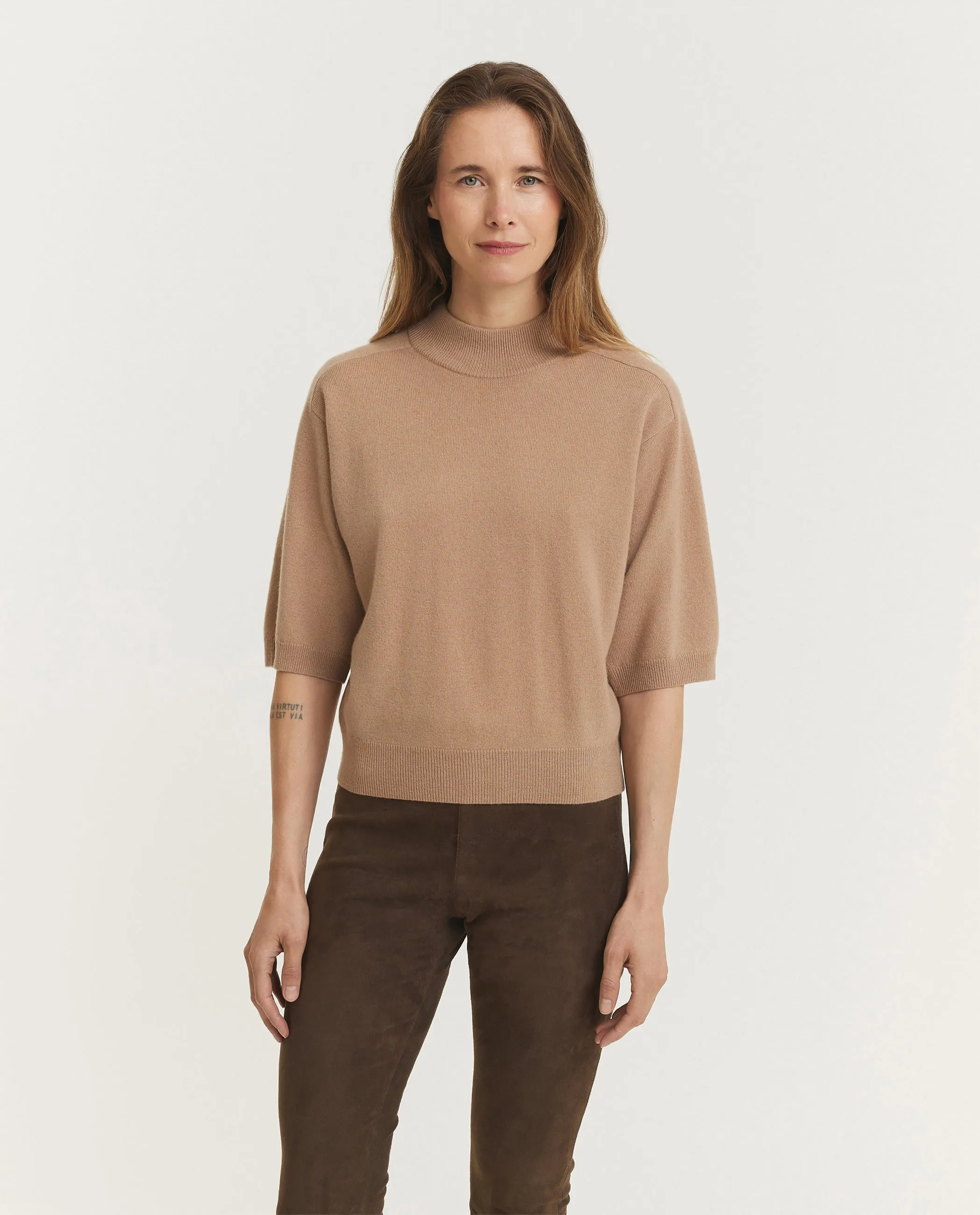 Wool Cashmere Korte Mouwen Trui - Lichtbruin sold by Pauw Amsterdam
