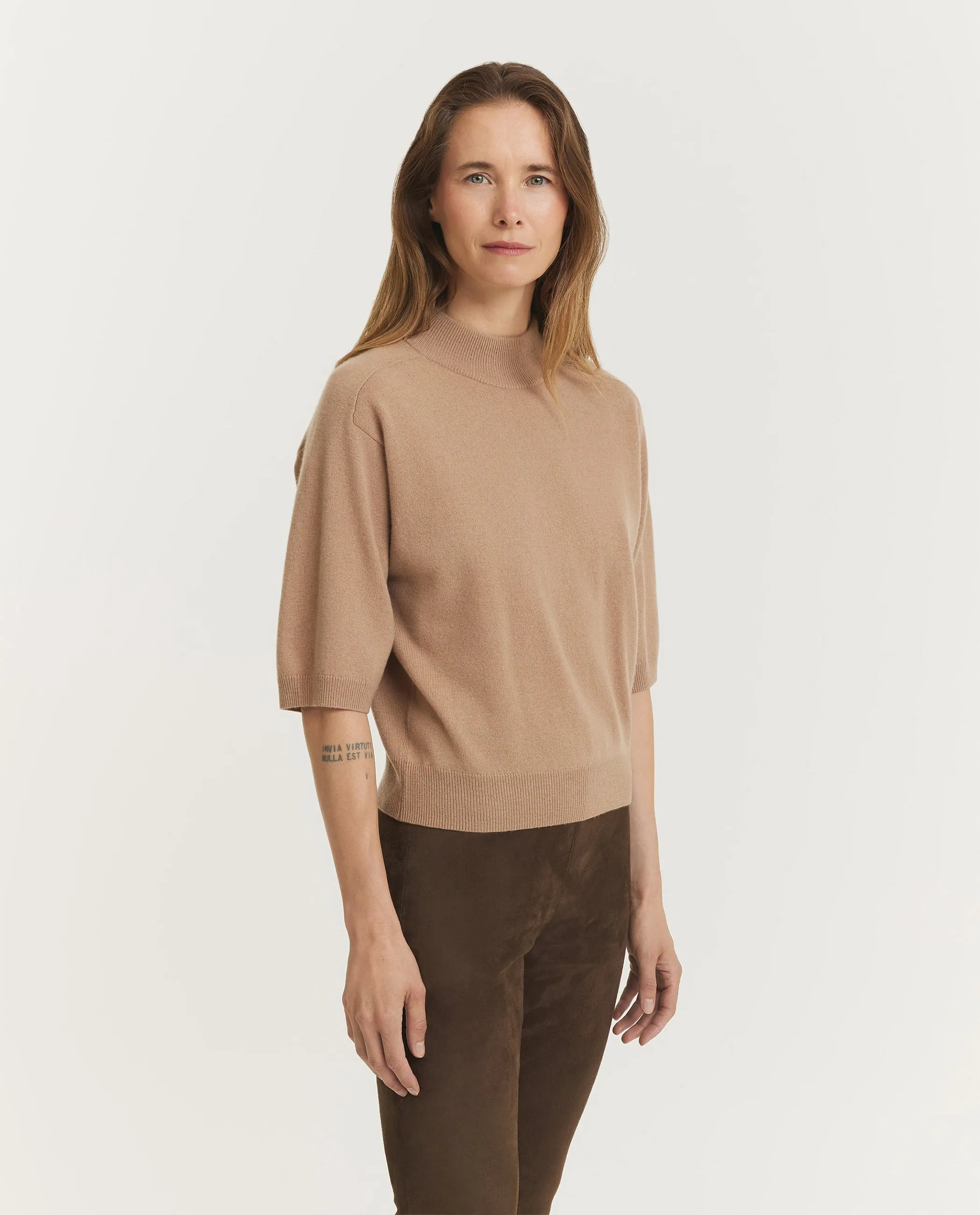 Wool Cashmere Korte Mouwen Trui - Lichtbruin sold by Pauw Amsterdam product image thumbnail 4