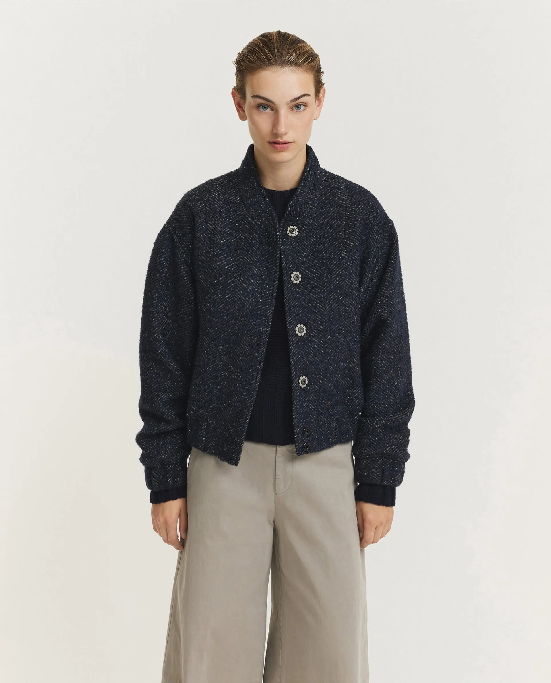 Wol Mix Bomberjack - Donkerblauw sold by Pauw Amsterdam