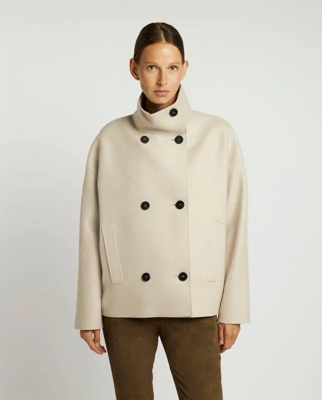 Geperste Wol Double Breasted Jas - Ecru sold by Pauw Amsterdam