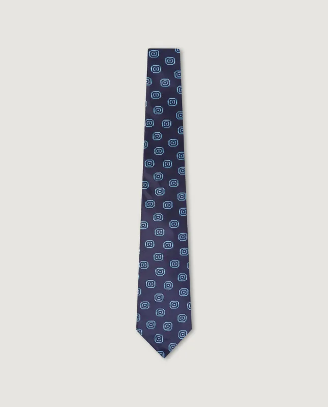 Zijden Patroon Das - Donkerblauw made by Kiton