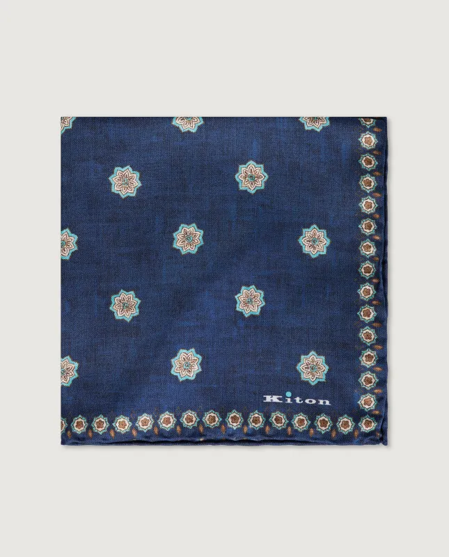 Geprinte Zijden Pochet - Donkerblauw sold by Pauw Amsterdam