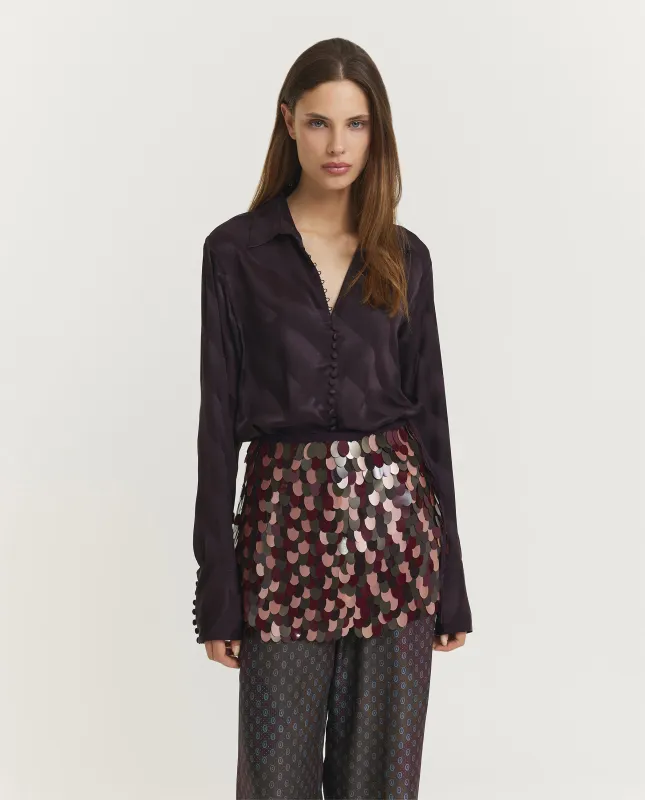 Zijden Diagonale Print Blouse - Paars sold by Pauw Amsterdam