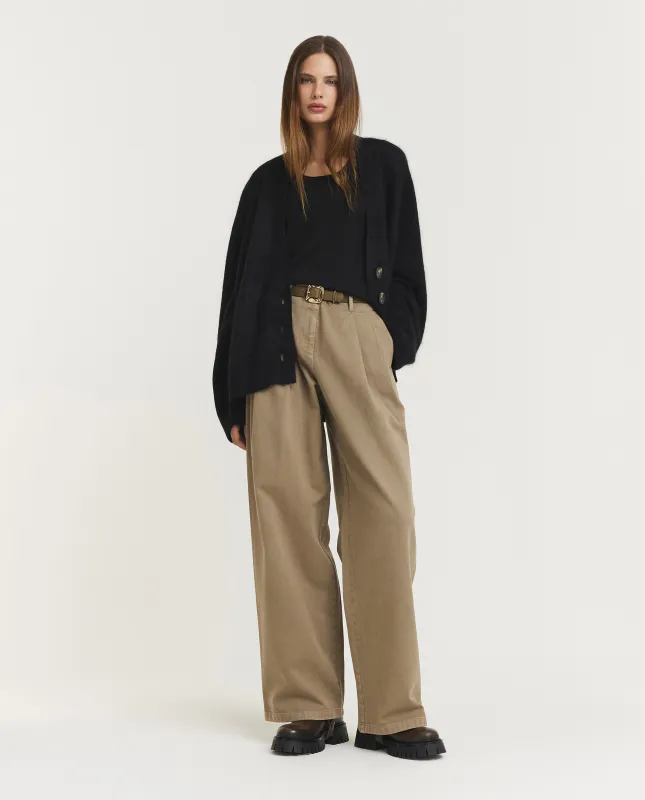 Wijde Geplooide Twill Broek - Lichtbruin sold by Pauw Amsterdam