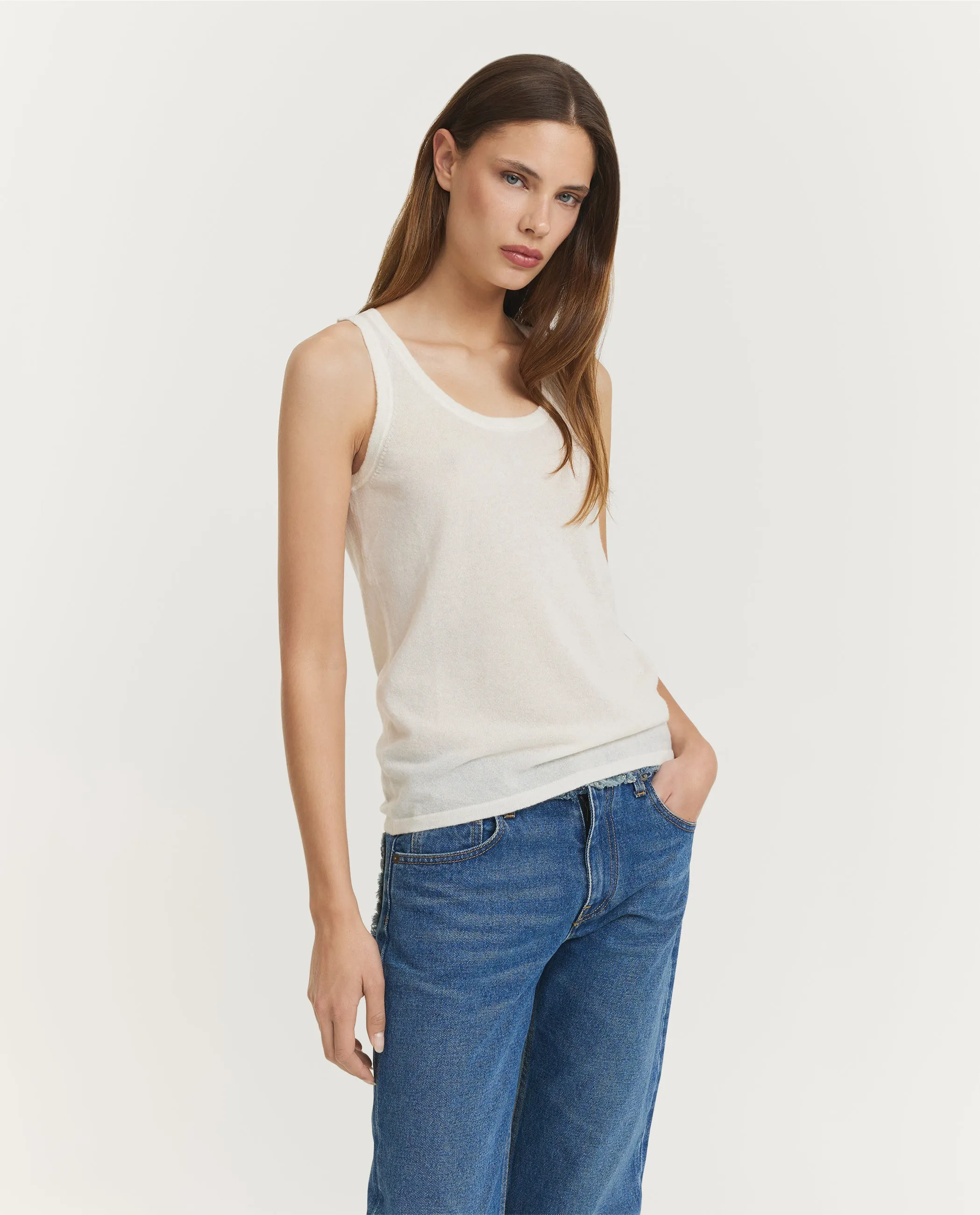 Cashmere Zijden Tank Top - Ecru sold by Pauw Amsterdam product image thumbnail 4