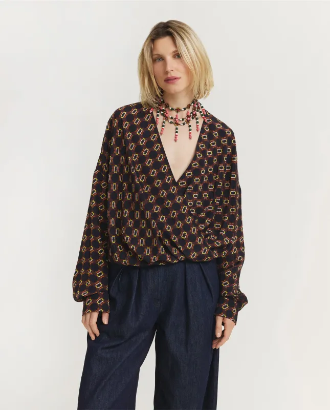 Geprinte Zijden Top - Donkerblauw sold by Pauw Amsterdam