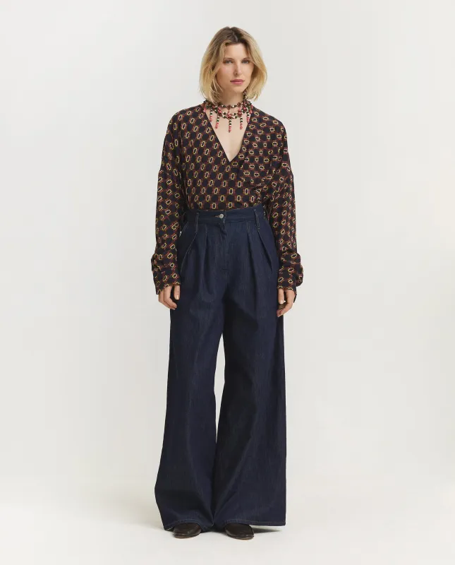 Wijde Geplooide Jeans - Donkerblauw sold by Pauw Amsterdam