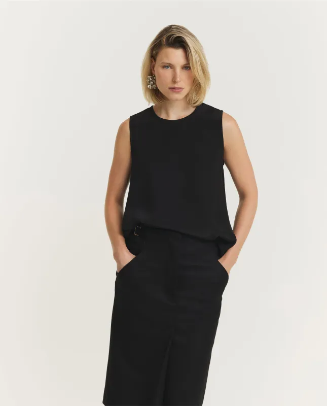 Mouwloze Zijde Mix Top - Zwart sold by Pauw Amsterdam