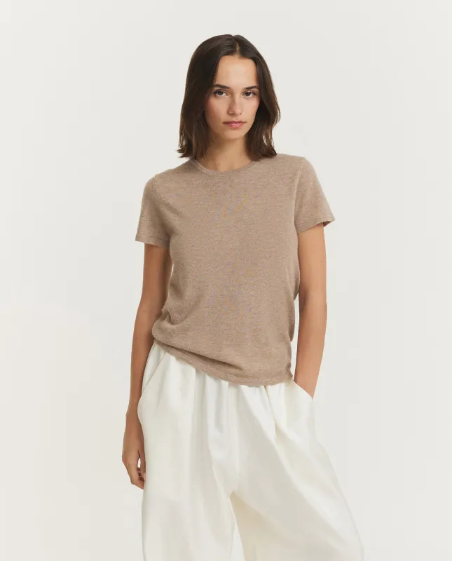 Cashmere Zijden T-Shirt - Lichtbruin sold by Pauw Amsterdam