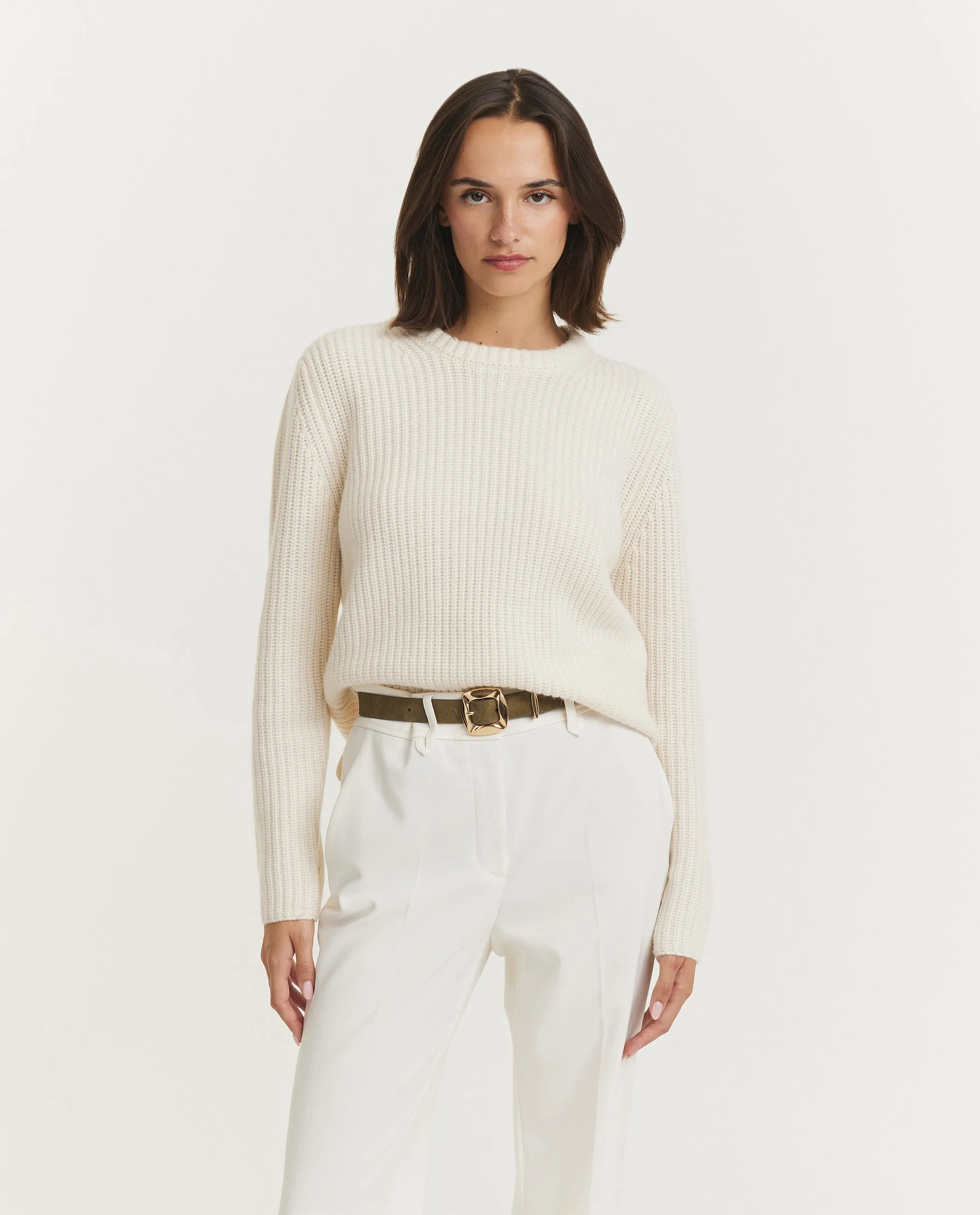 Wol Cashmere Rib Trui - Ecru sold by Pauw Amsterdam