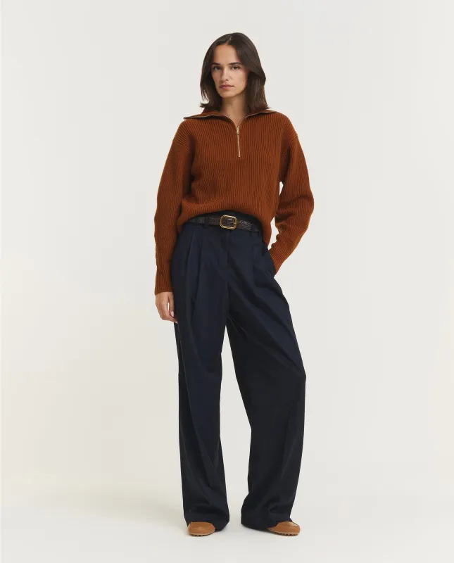 Wijde Geplooide Broek - Donkerblauw sold by Pauw Amsterdam