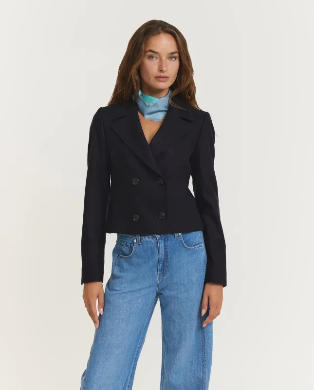 Cropped Wol Cashmere DB Jasje - Donkerblauw sold by Pauw Amsterdam