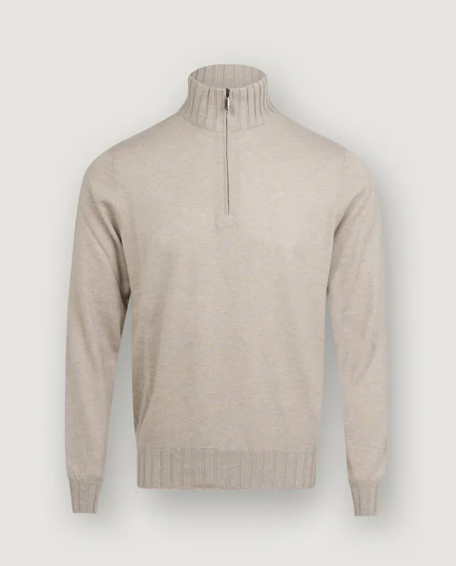 Cashmere Half-Zip Trui - Lichtbruin sold by Pauw Amsterdam