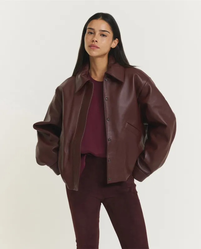 Korte Lam Lederen Bomber - Rood sold by Pauw Amsterdam