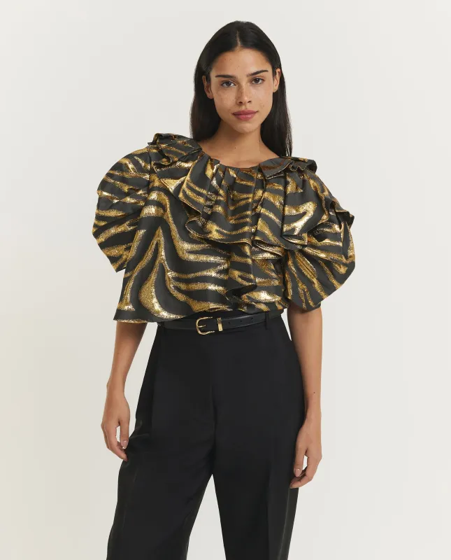 Metallic Zebra Flowy Top - Goud sold by Pauw Amsterdam
