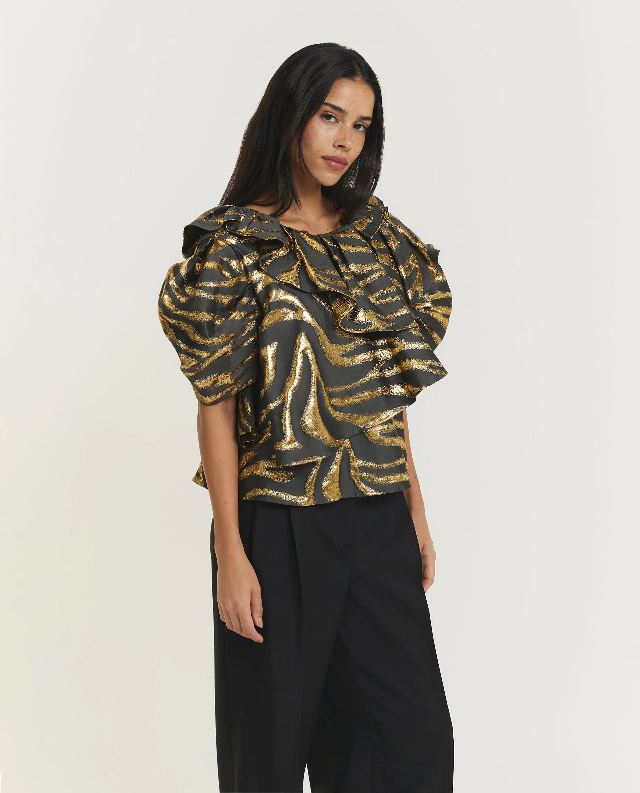 Metallic Zebra Flowy Top - Goud sold by Pauw Amsterdam product image thumbnail 4
