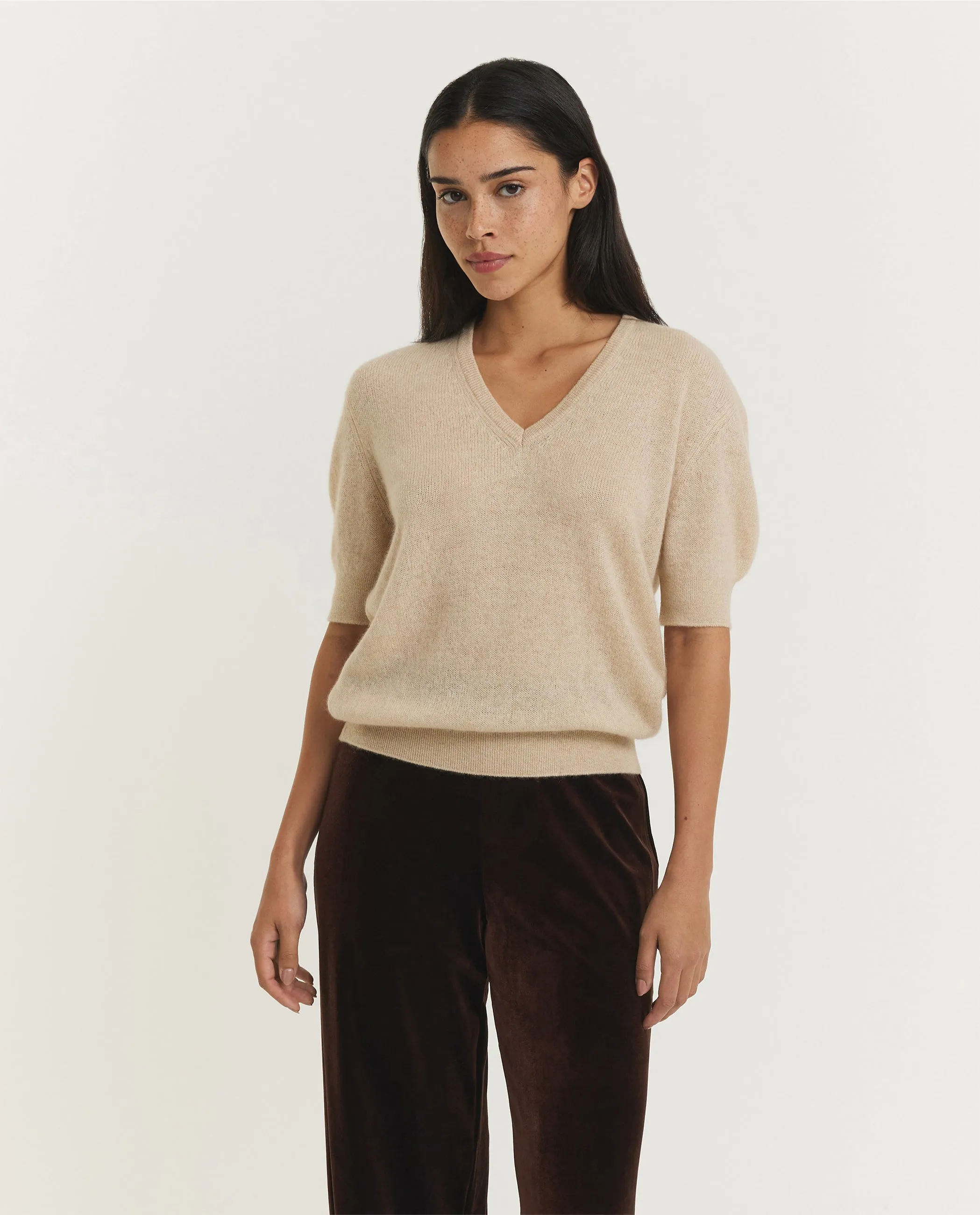 Cashmere Korte Mouwen Trui - Lichtbruin sold by Pauw Amsterdam