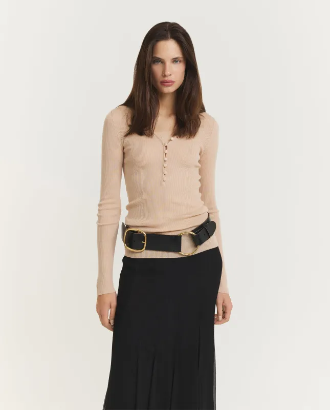 Wollen Geknoopte Henley - Roze sold by Pauw Amsterdam