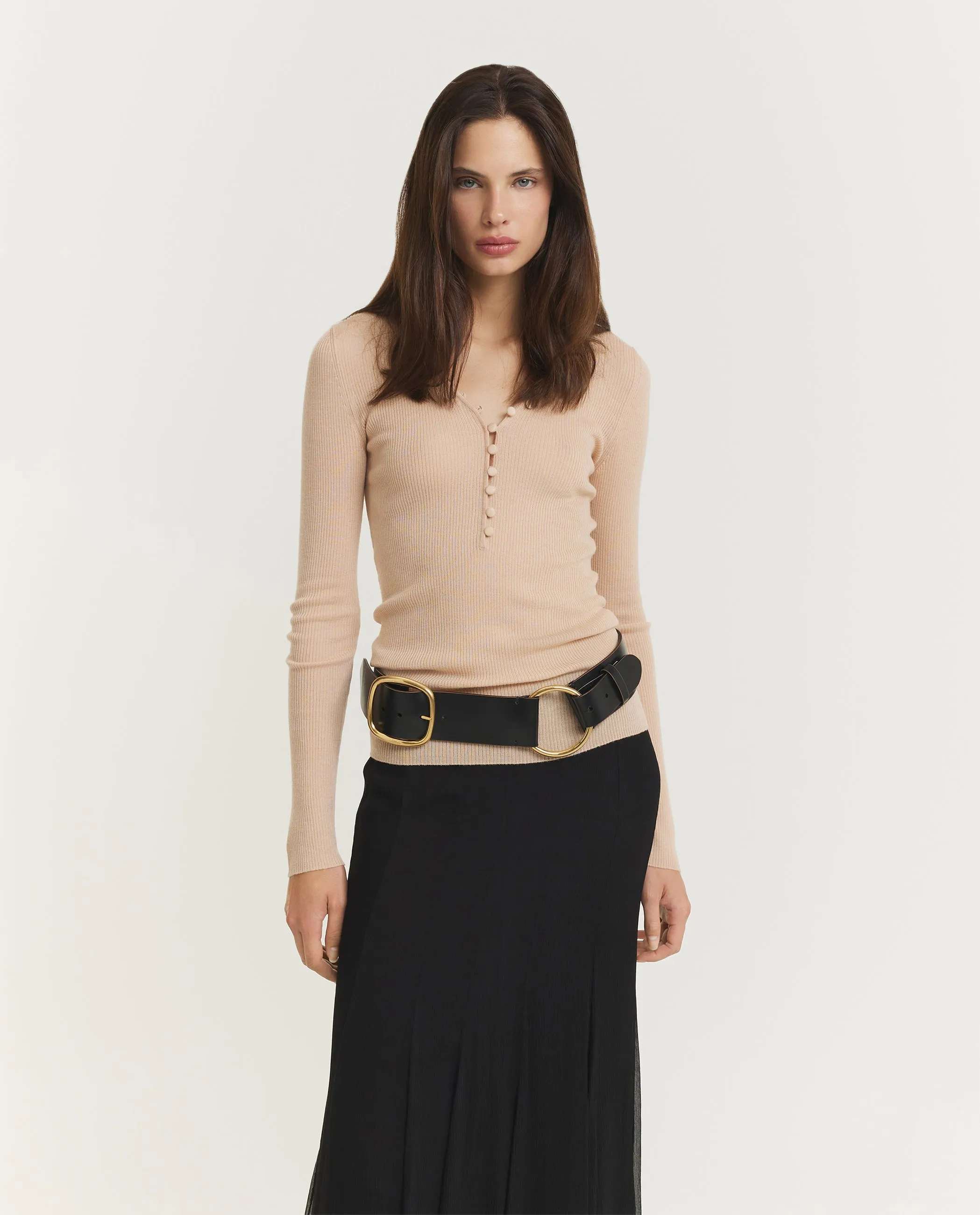 Wollen Geknoopte Henley - Roze sold by Pauw Amsterdam