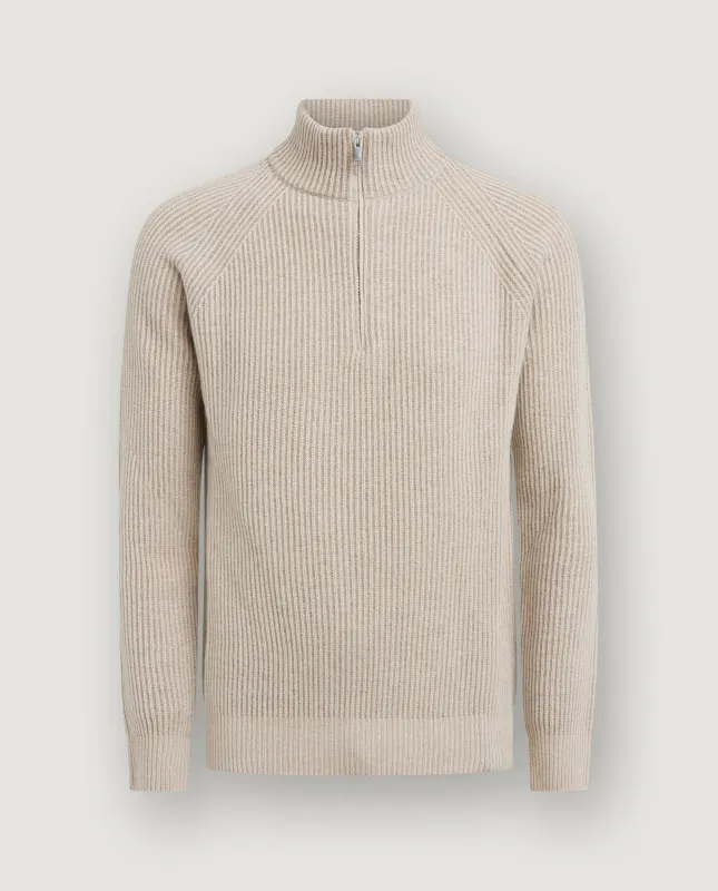 Cashmere Rib Half-Zip Trui - Lichtbruin sold by Pauw Amsterdam
