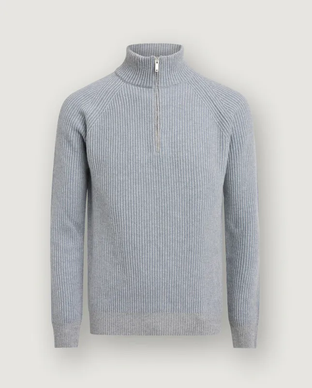 Cashmere Rib Half-Zip Trui - Lichtblauw sold by Pauw Amsterdam