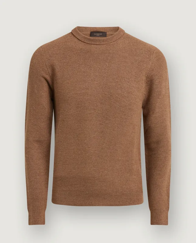 Wol Pique Ronde Hals Trui - Lichtbruin sold by Pauw Amsterdam