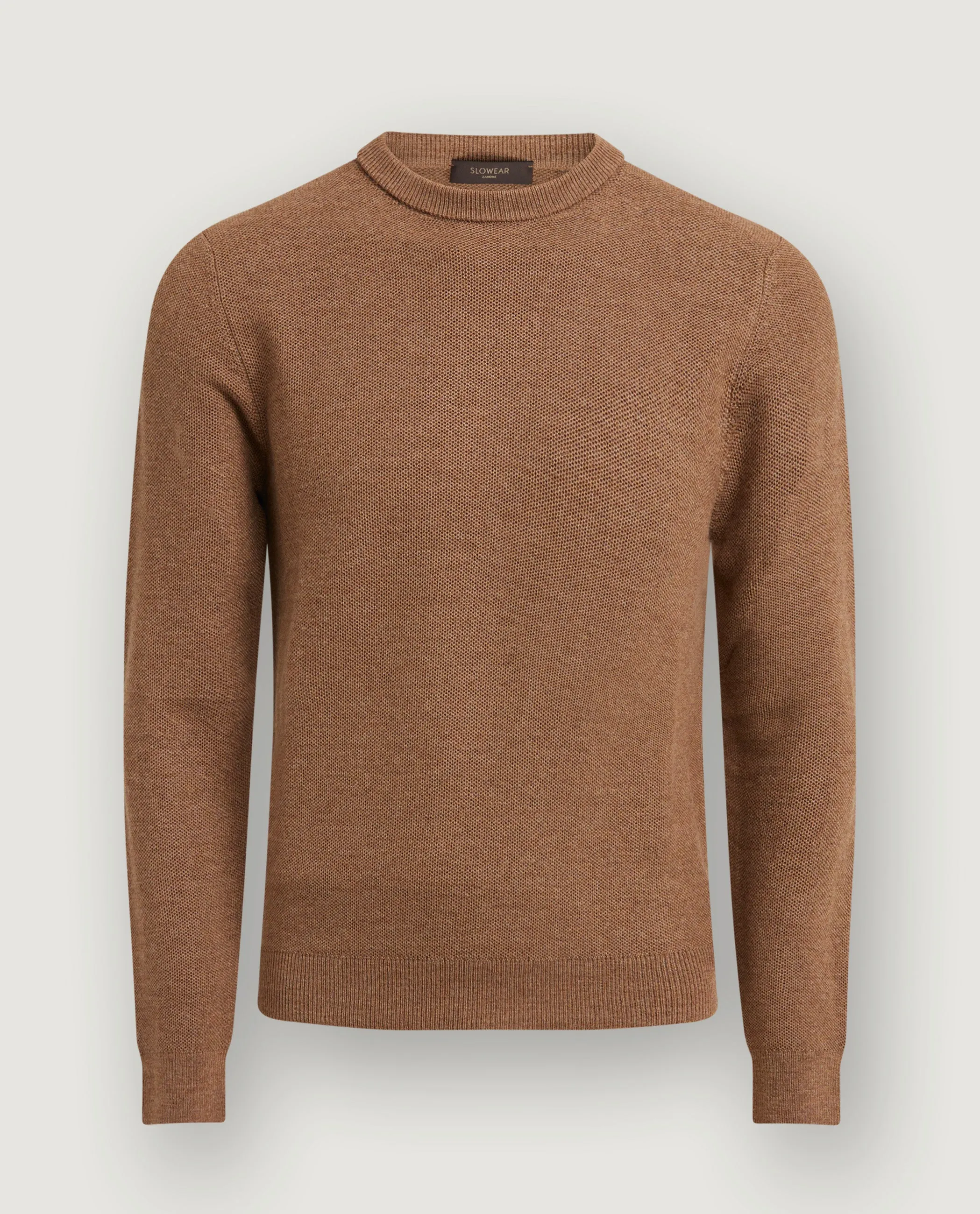 Wol Pique Ronde Hals Trui - Lichtbruin sold by Pauw Amsterdam