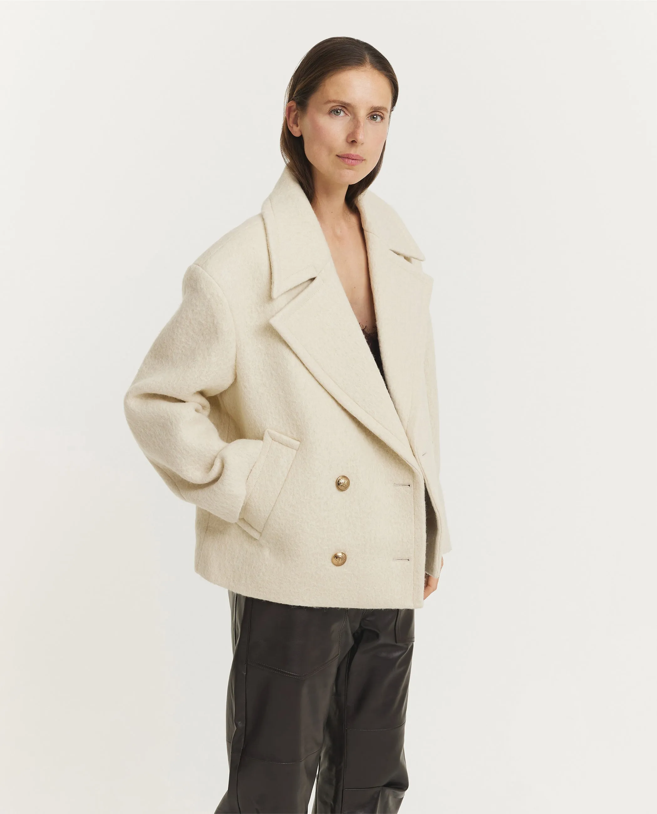 Korte Oversized DB Jas - Ecru sold by Pauw Amsterdam product image thumbnail 4