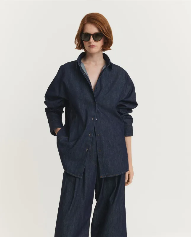 Wijd Casio Denim Shirt - Donkerblauw sold by Pauw Amsterdam