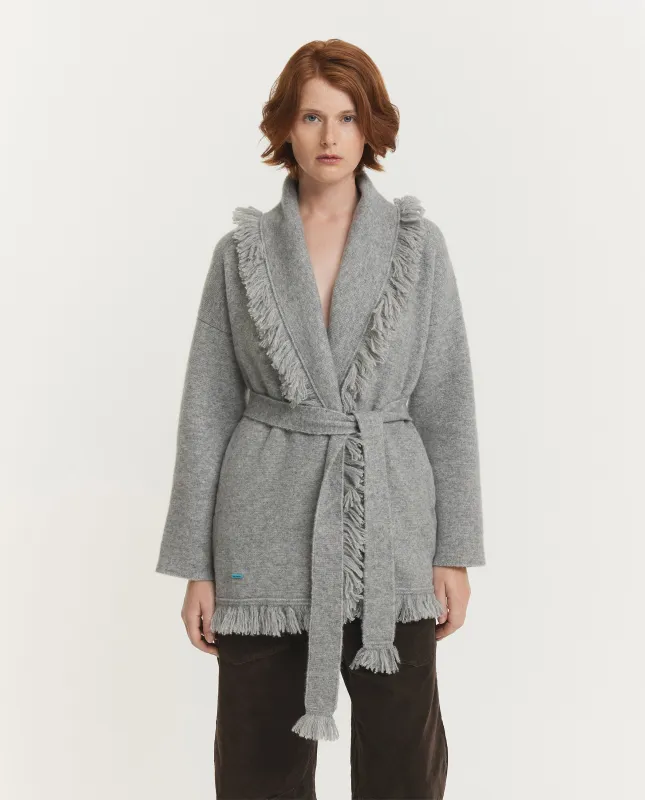 Cashmere Zijde Franje Vest - Lichtgrijs sold by Pauw Amsterdam