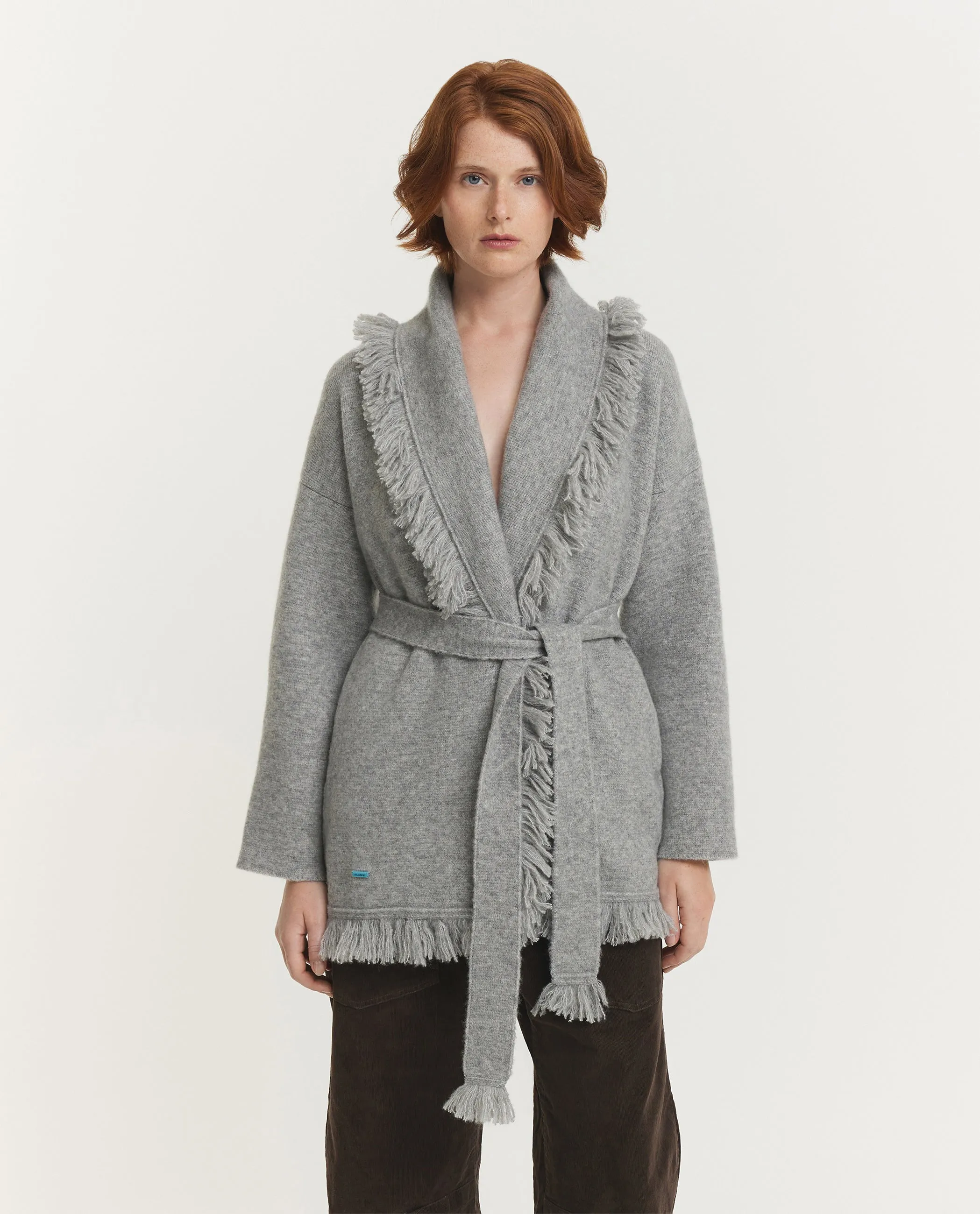 Cashmere Zijde Franje Vest - Lichtgrijs sold by Pauw Amsterdam