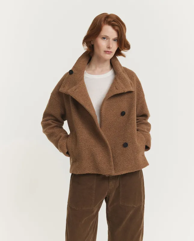 Cropped Funnel Bouclé Jas - Bruin sold by Pauw Amsterdam