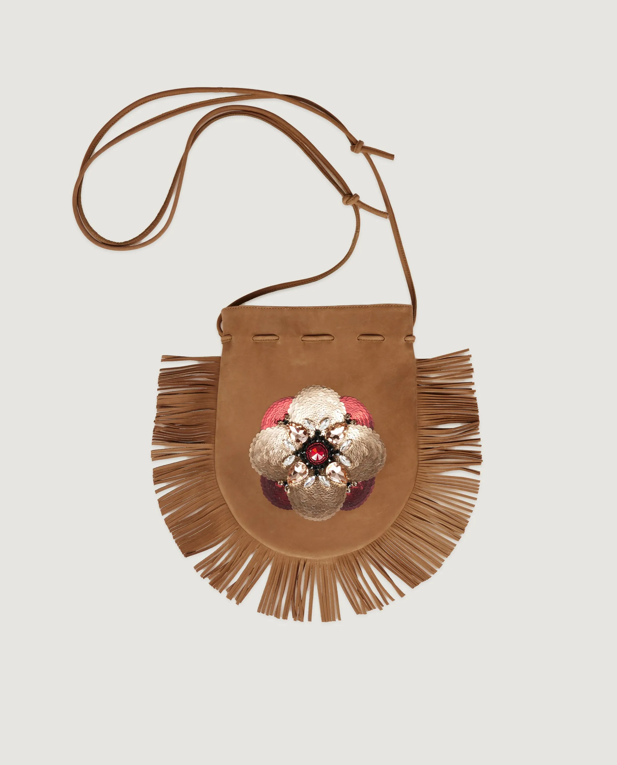 Grote Geborduurde Power Pouch - Lichtbruin sold by Pauw Amsterdam