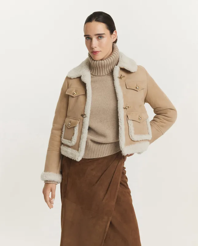 Cropped Shearling Jasje - Lichtbruin sold by Pauw Amsterdam