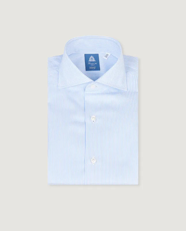 Gestreept Twill Shirt - Lichtblauw made by Finamore