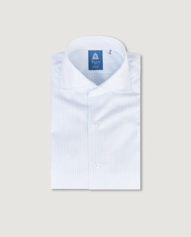 Gestreept Twill Shirt - Lichtblauw made by Finamore