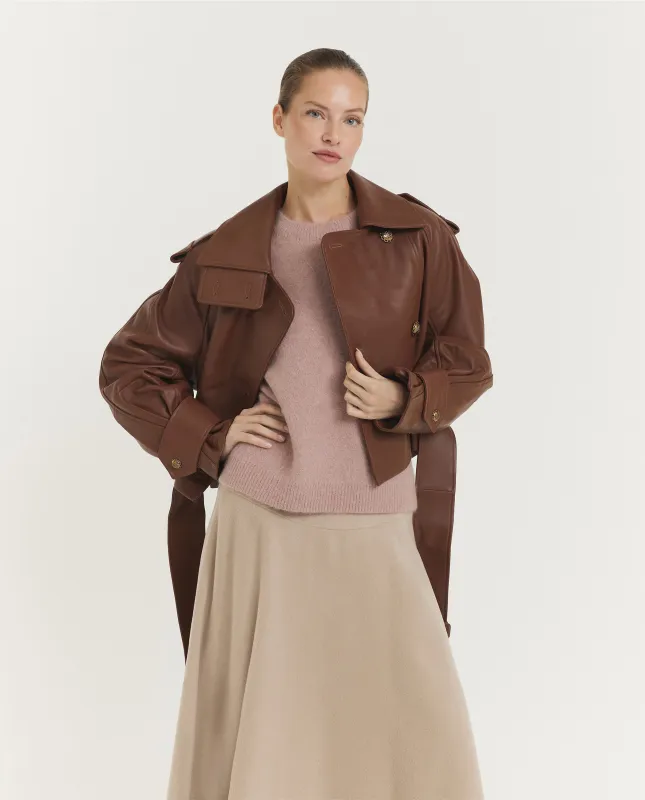 Hypnotic Leren Crop Trench - Bruin sold by Pauw Amsterdam
