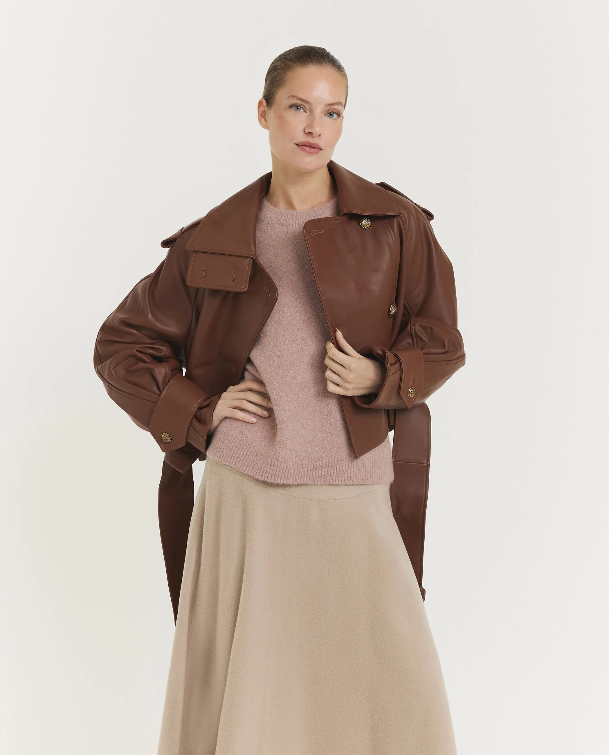 Hypnotic Leren Crop Trench - Bruin sold by Pauw Amsterdam