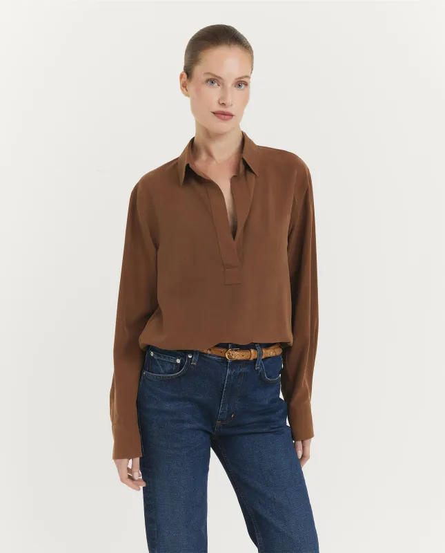 Zijden Mirko Blouse - Bruin sold by Pauw Amsterdam