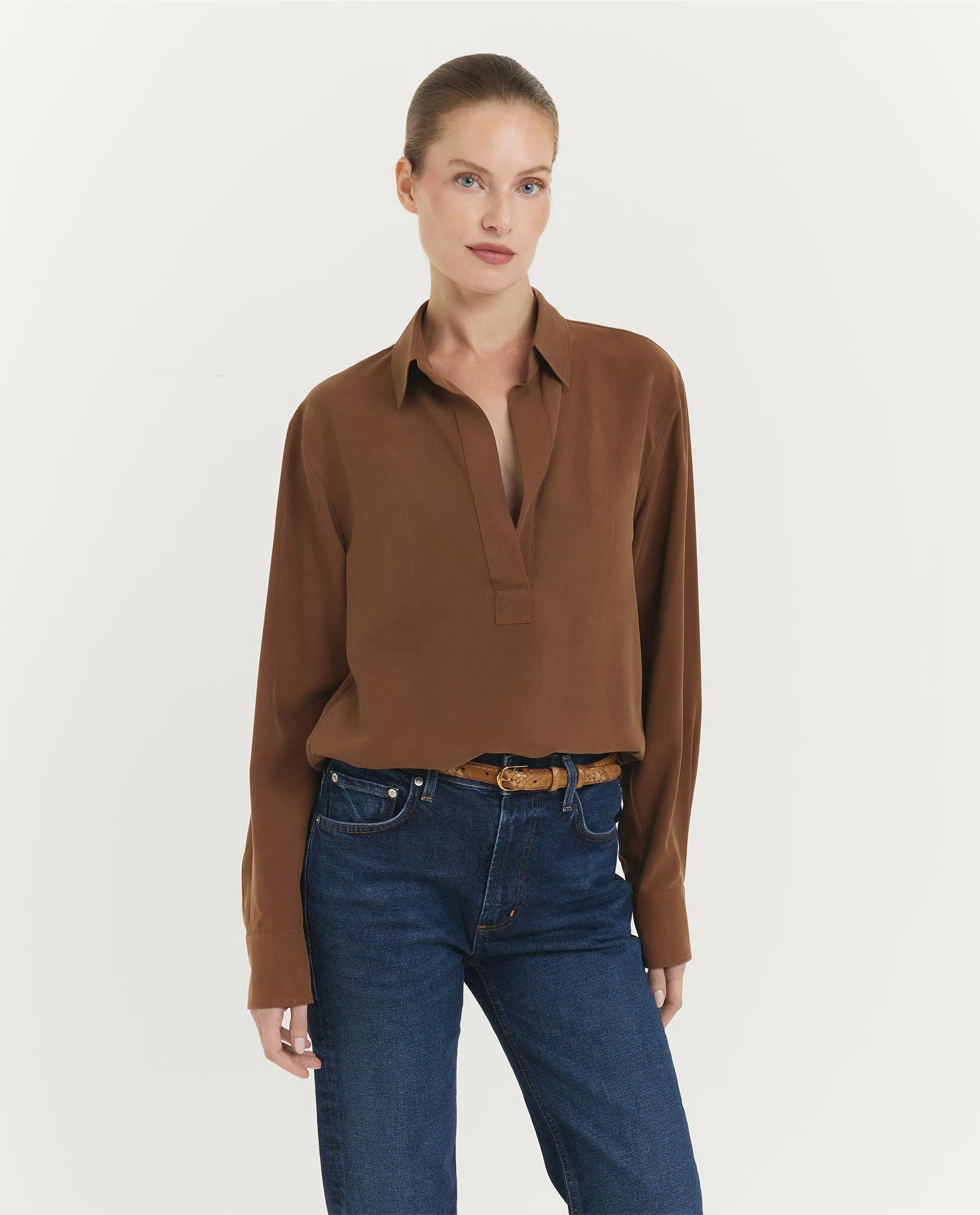 Zijden Mirko Blouse - Bruin sold by Pauw Amsterdam