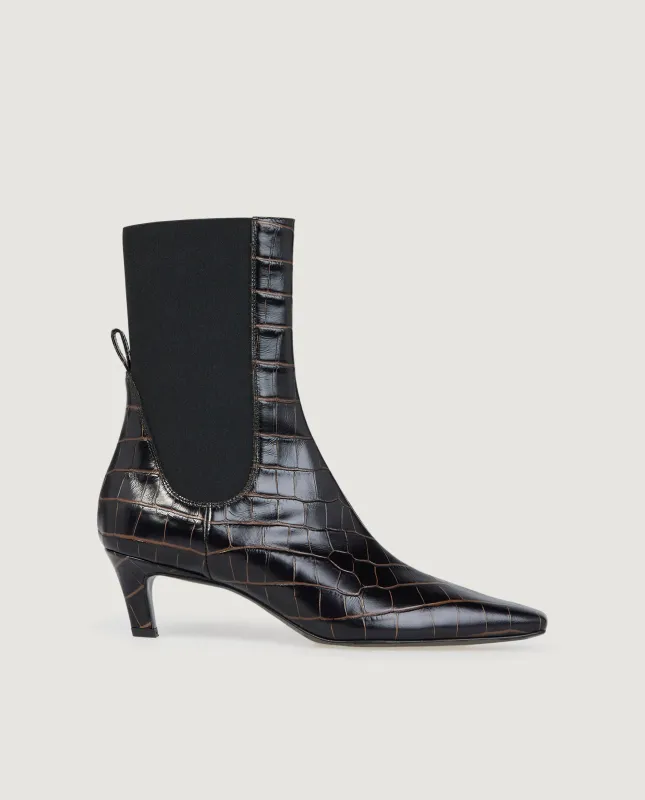 Croco Reliëf Mid-Heel - Bruin sold by Pauw Amsterdam