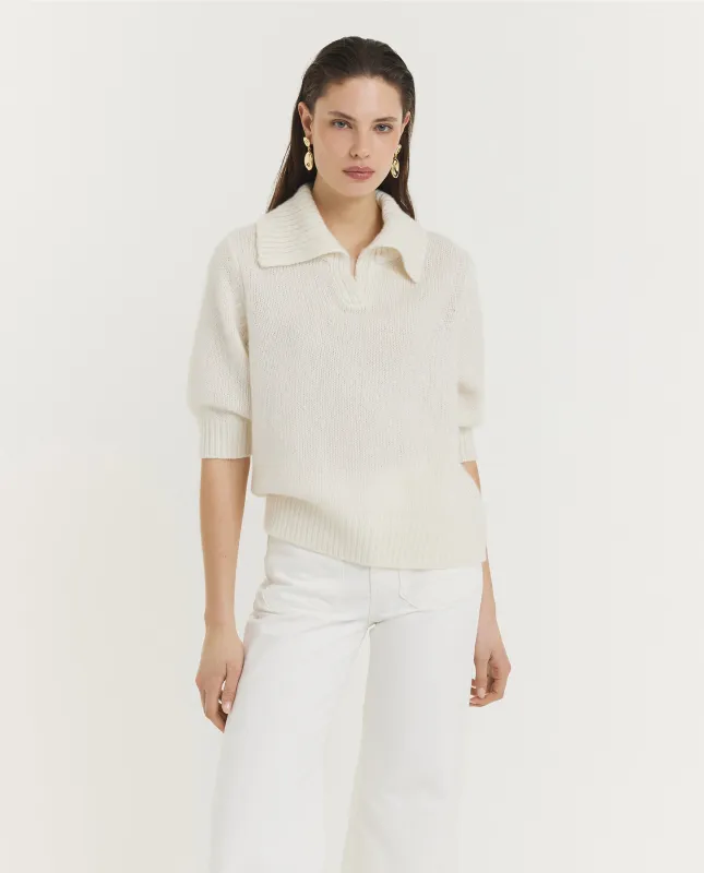 Cashmere Zijden Polo Knit - Ecru sold by Pauw Amsterdam