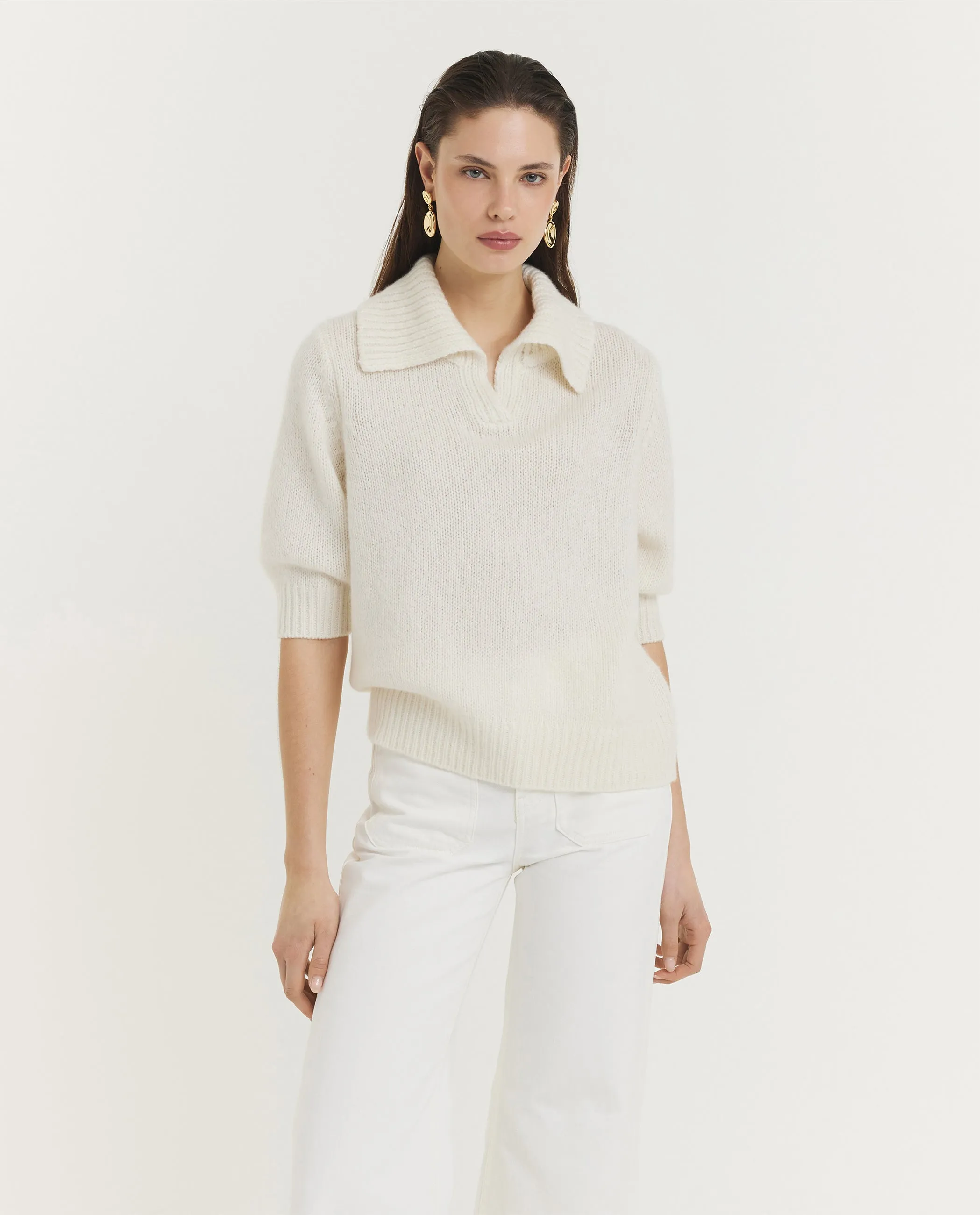 Cashmere Zijden Polo Knit - Ecru sold by Pauw Amsterdam