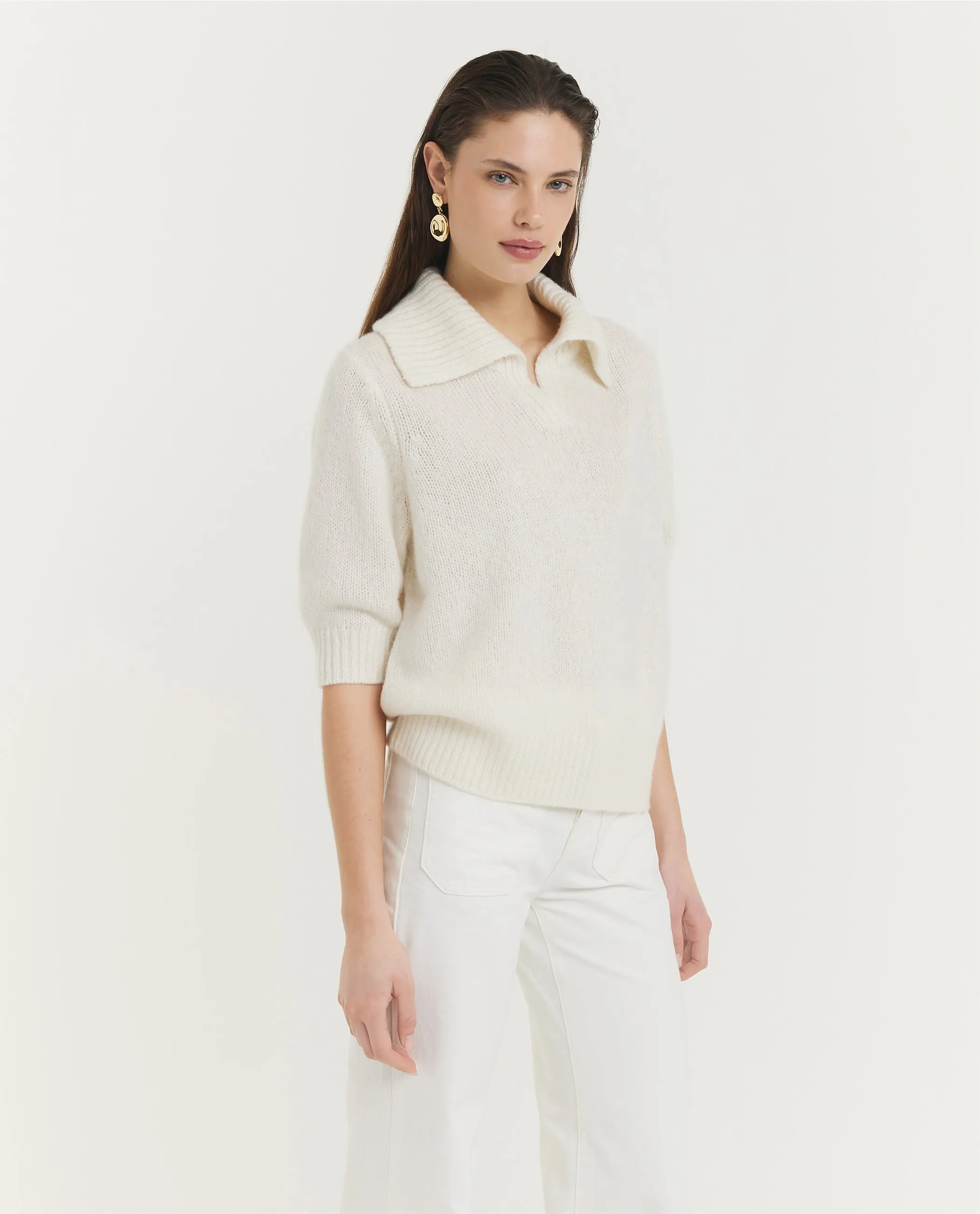 Cashmere Zijden Polo Knit - Ecru sold by Pauw Amsterdam product image thumbnail 4