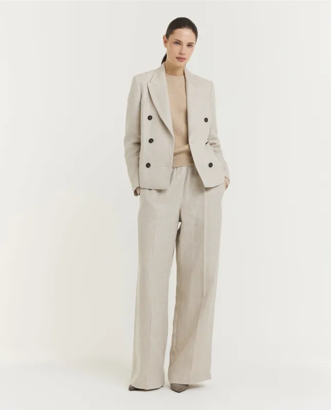 Linnen Blend Visgraat Pantalon - Lichtbruin sold by Pauw Amsterdam