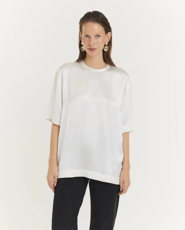 Satijnen Tee Top - Wit made by Toteme