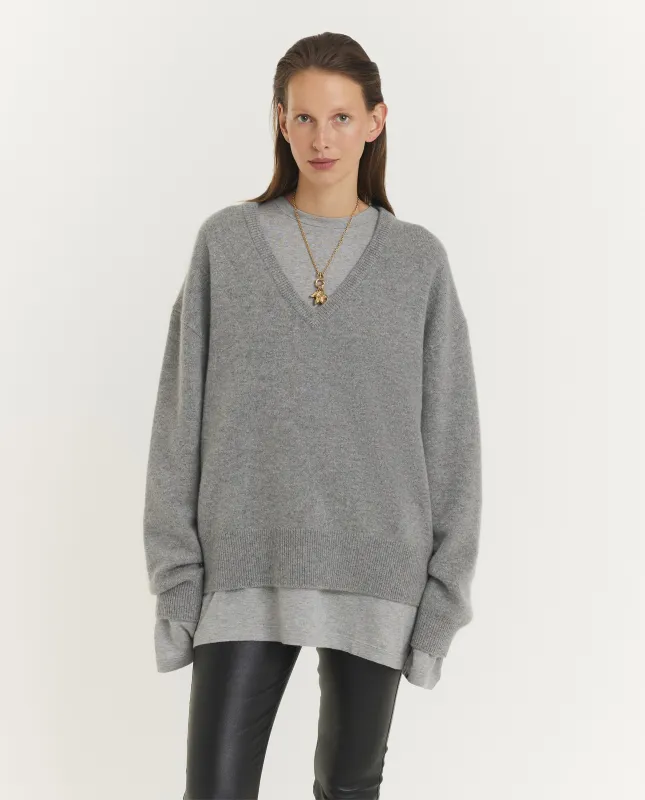 n°457 Jack Cashmere V-Neck Trui - Lichtgrijs made by extreme cashmere