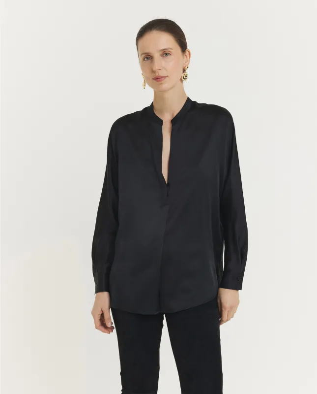 Band Collar Blouse - Zwart sold by Pauw Amsterdam