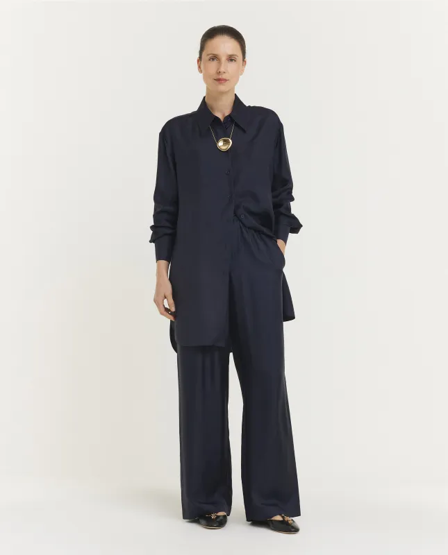 Zijden Wijde Broek - Donkerblauw sold by Pauw Amsterdam