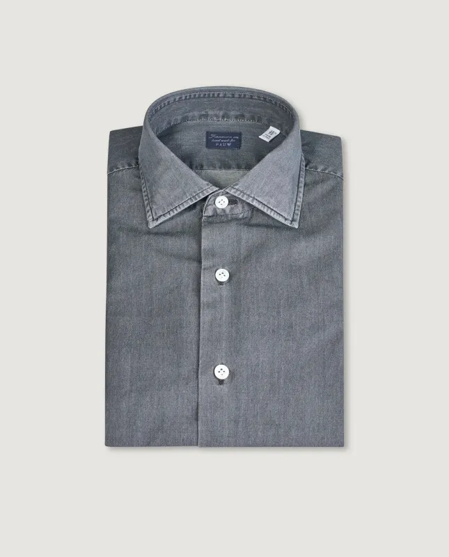 Indigo Katoenen Shirt made by Finamore